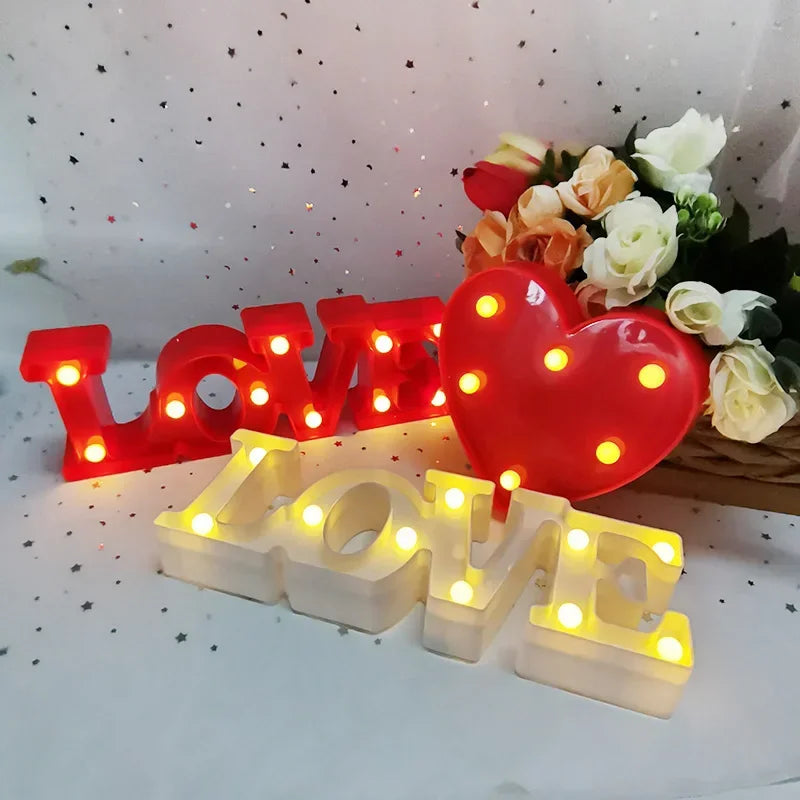 Herz & „Liebe“ LED-Lampe – romantisches Nachtlicht in Rot, Rosa oder Weiß