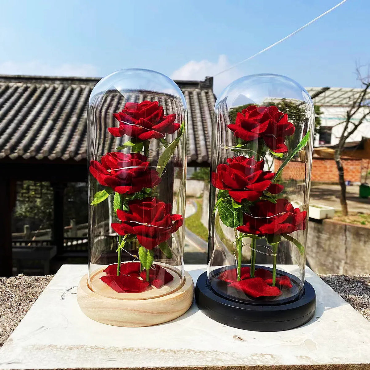 LED-Galaxie-Rosen unter Glaskuppel – 3 Rosen als leuchtendes Valentinsgeschenk