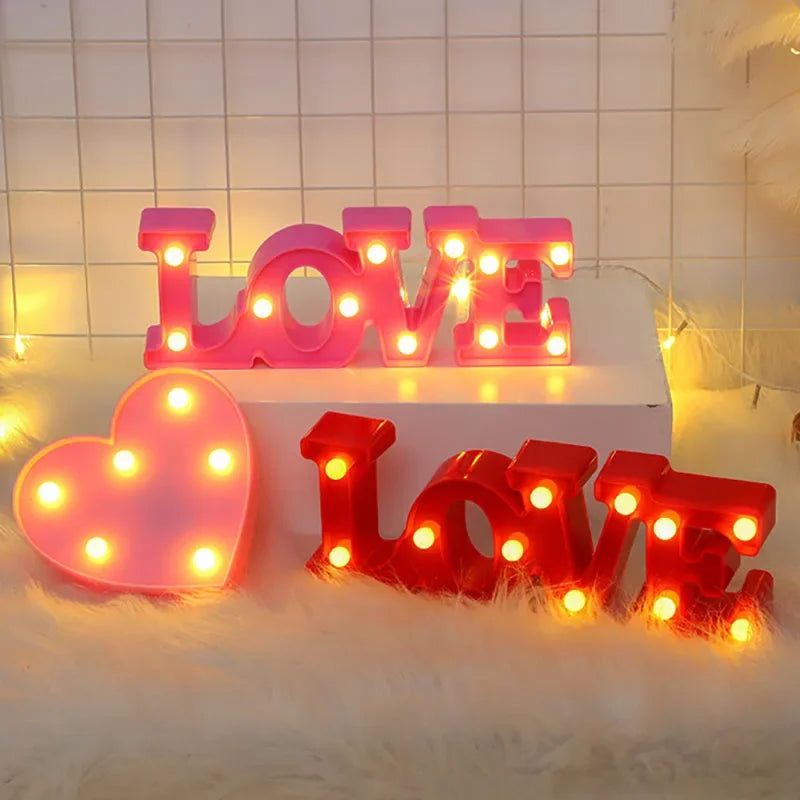 Herz & „Liebe“ LED-Lampe – romantisches Nachtlicht in Rot, Rosa oder Weiß