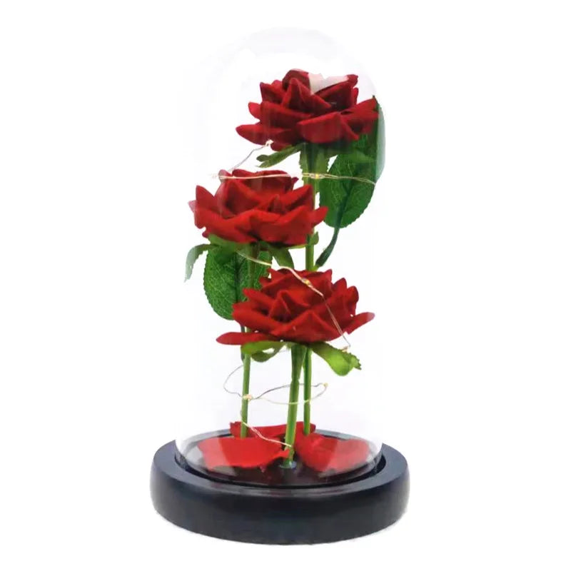 LED-Galaxie-Rosen unter Glaskuppel – 3 Rosen als leuchtendes Valentinsgeschenk