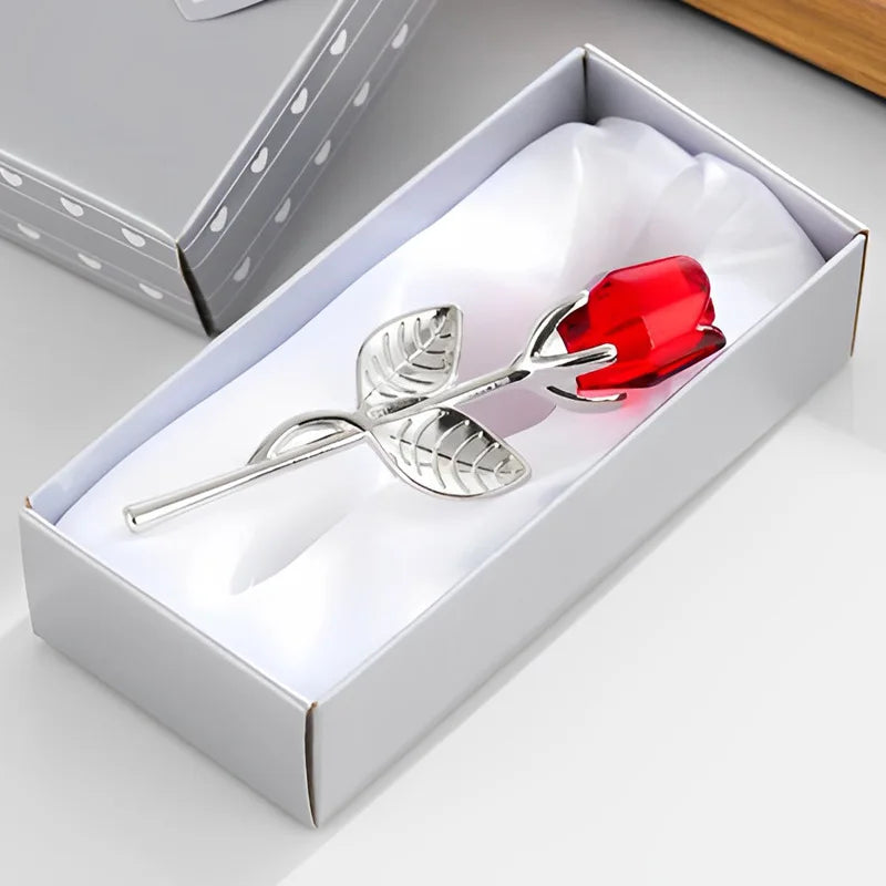 Handgefertigte Kristallrose – funkelnde Glasrose als Geschenk & Tischdeko