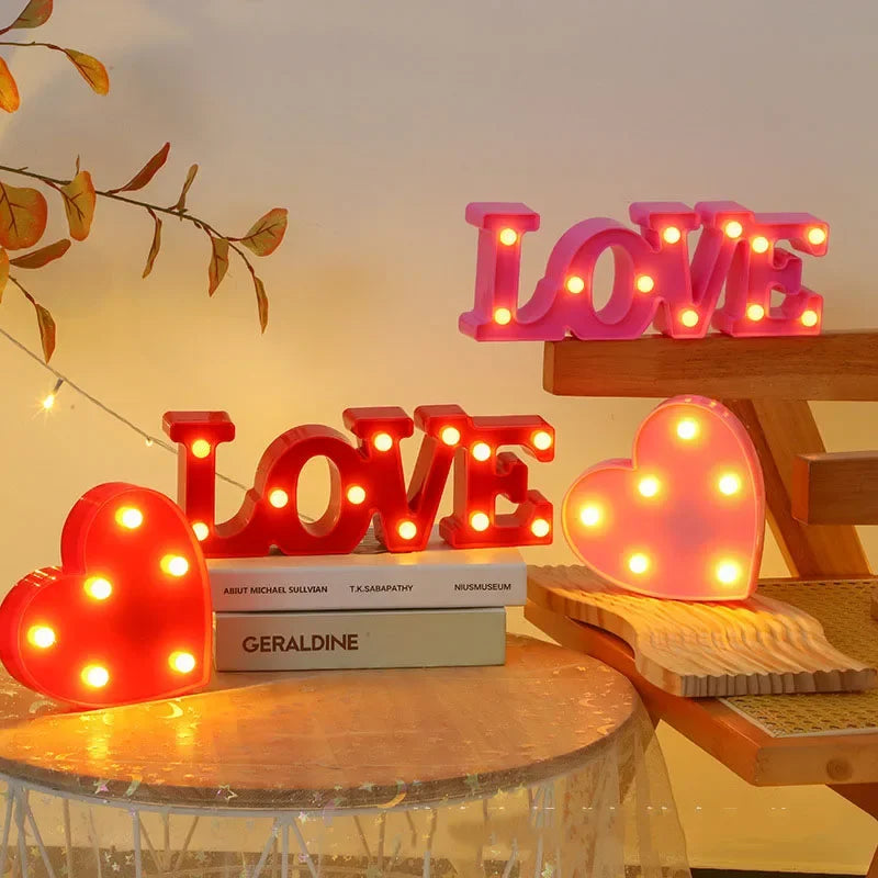 Herz & „Liebe“ LED-Lampe – romantisches Nachtlicht in Rot, Rosa oder Weiß